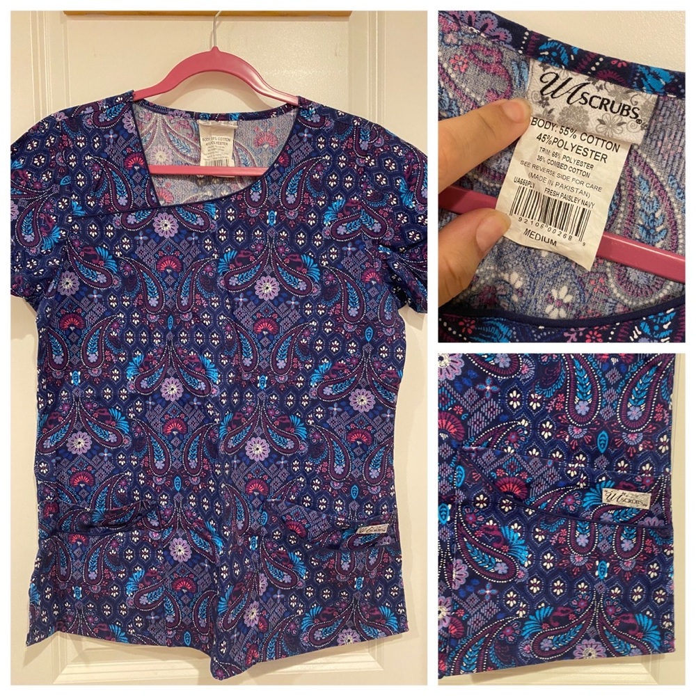 M blue scrub top